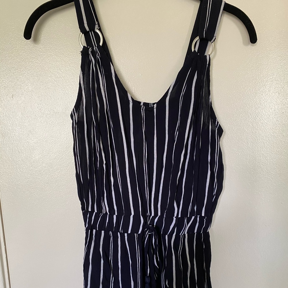 Navy blue and white striped romper